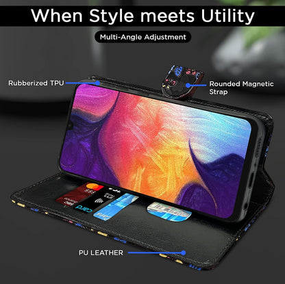 Pikkme Samsung Galaxy A50 / A50s / A30s  Flower Flip Cover (Black)