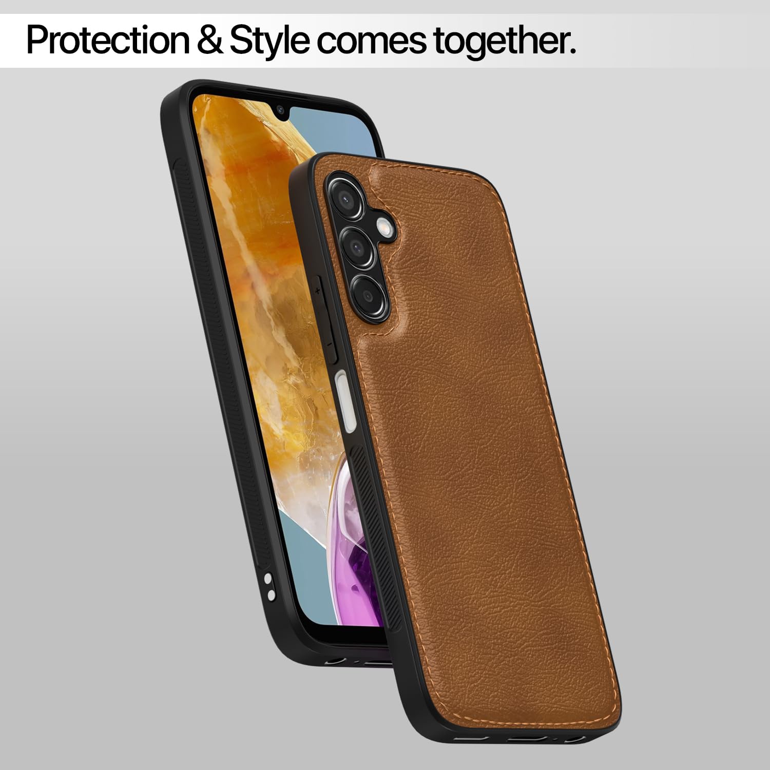 Pikkme Samsung Galaxy M15 / F15 / M15 5G Leatherback Back Case | Brown