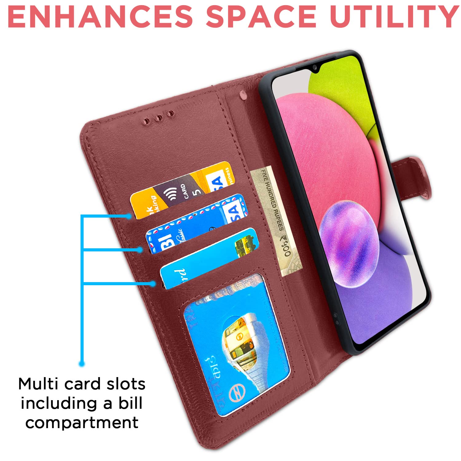 Samsung A03s mobile flip cover in brown by Pikkme – photo 3