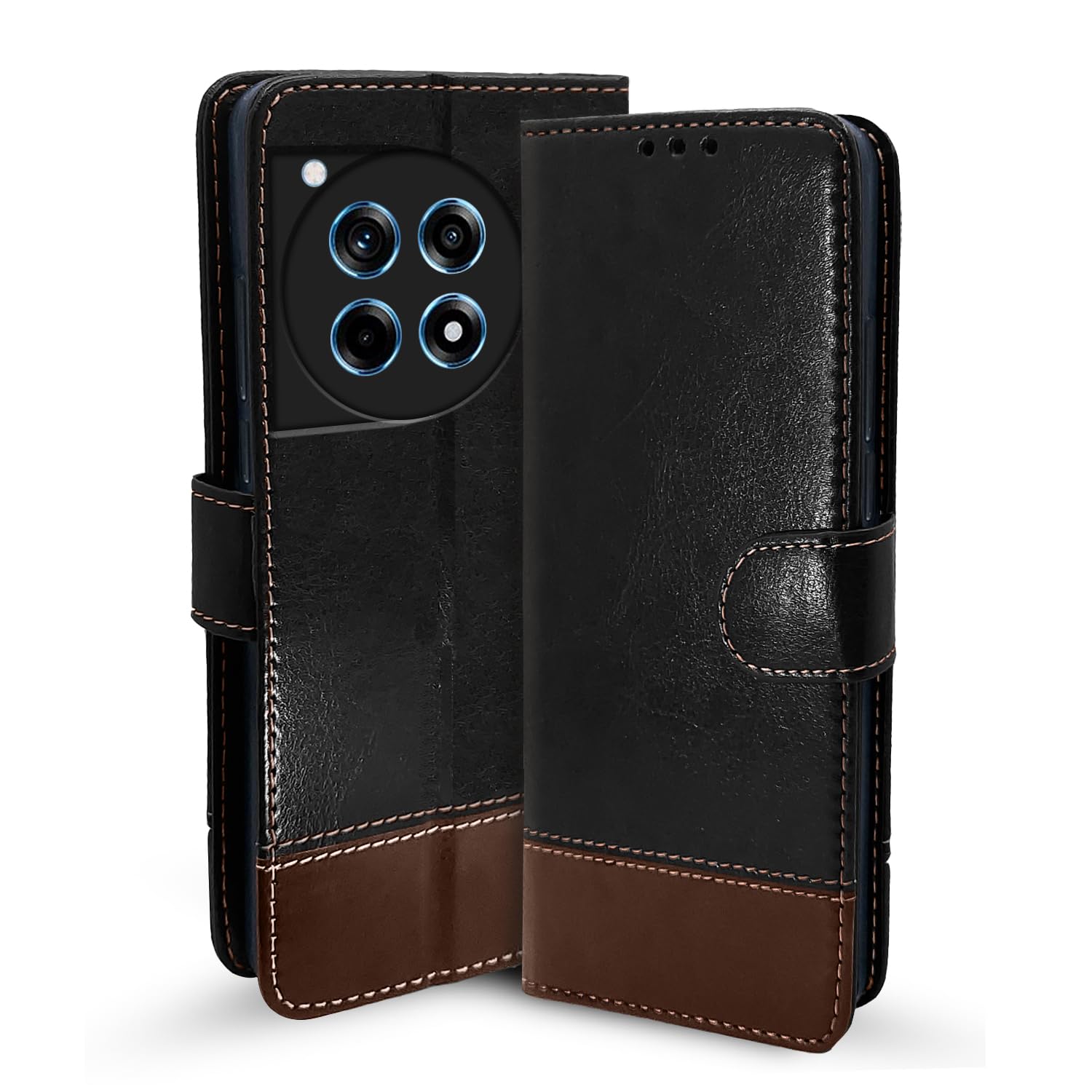 Pikkme black & brown Magnetic wallet flip cover for OnePlus 12R 5G