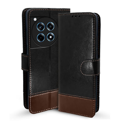 Pikkme black & brown Magnetic wallet flip cover for OnePlus 12R 5G