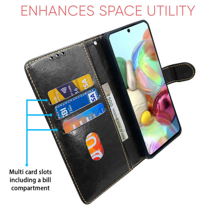 Pikkme Samsung Galaxy A71 Contrast Premium Leather Magnetic Flip Cover (Black & Brown)