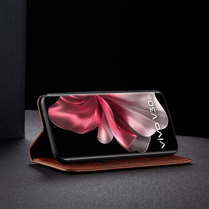 Pikkme Vivo V30e 5G Premium Leather Magnet Flip Cover (Brown)