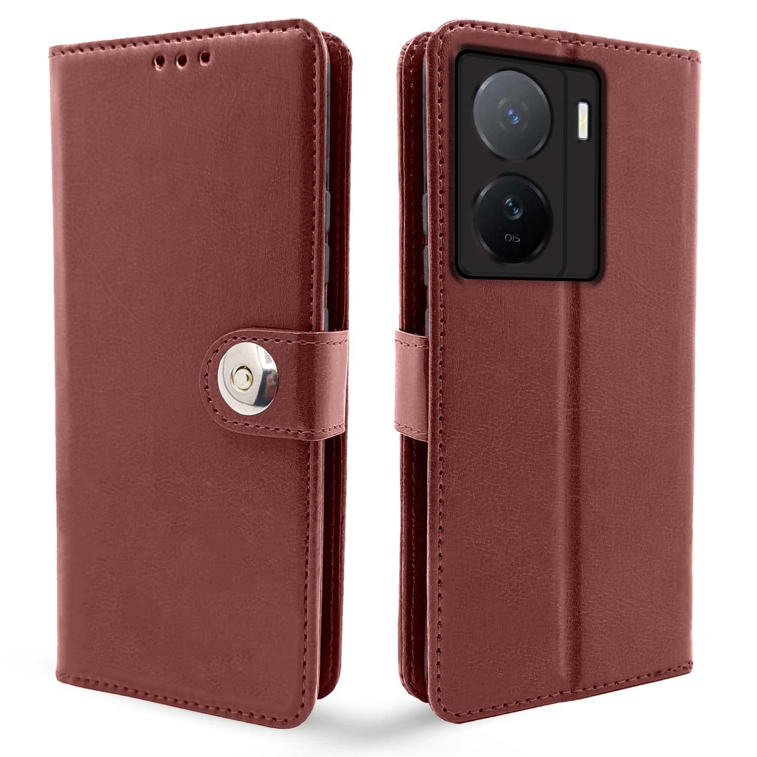 Pikkme brown Button wallet flip cover for iQOO Z7/Z7s 5G