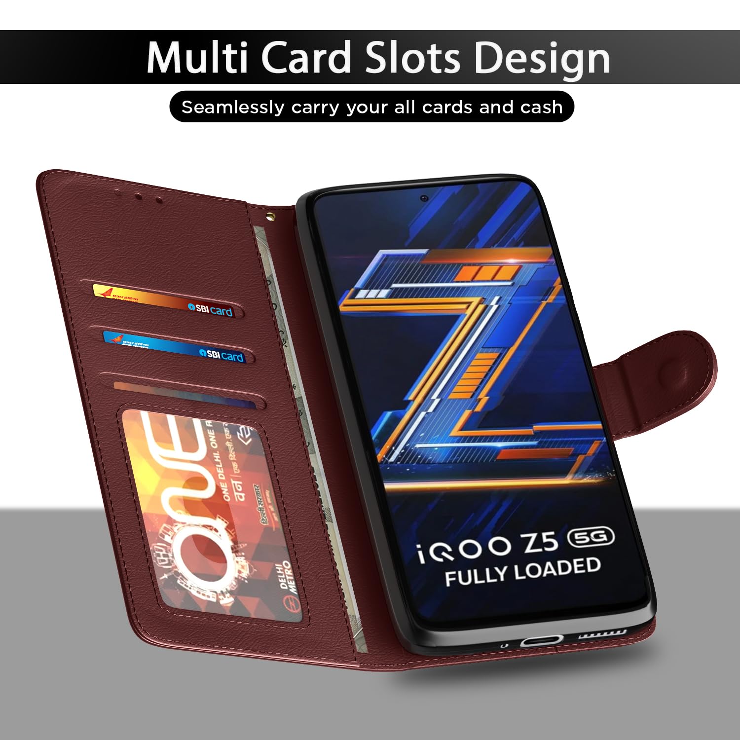 Pikkme iQOO Z5 5G brown wallet flip cover – photo 5