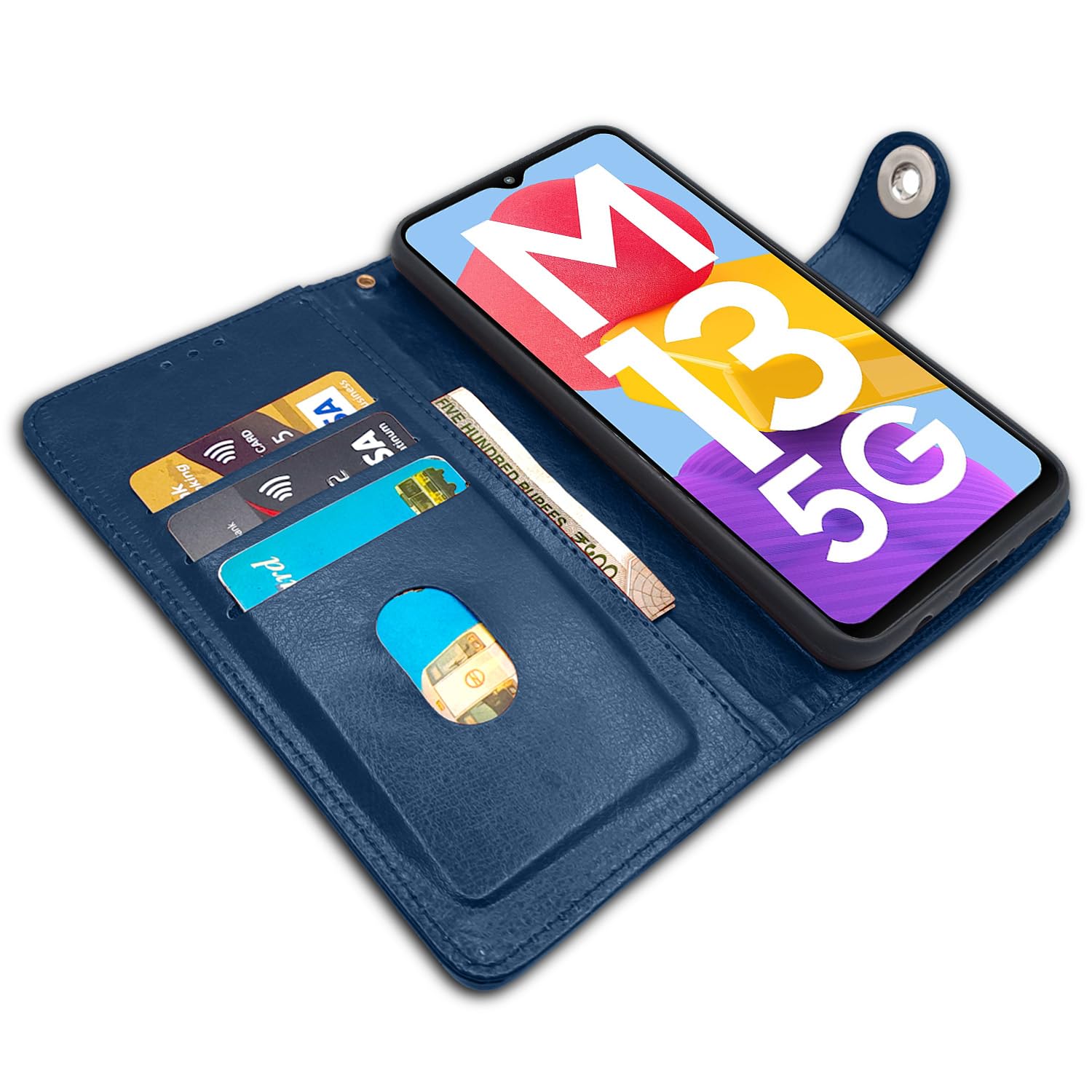 Samsung M13 5G wallet flip cover in blue by Pikkme – photo 3