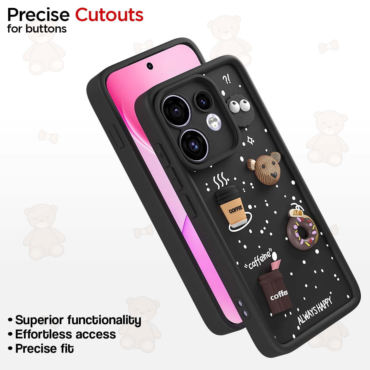 Pikkme Oppo Reno 16 5G Bear Coffee black phone cover – photo 6