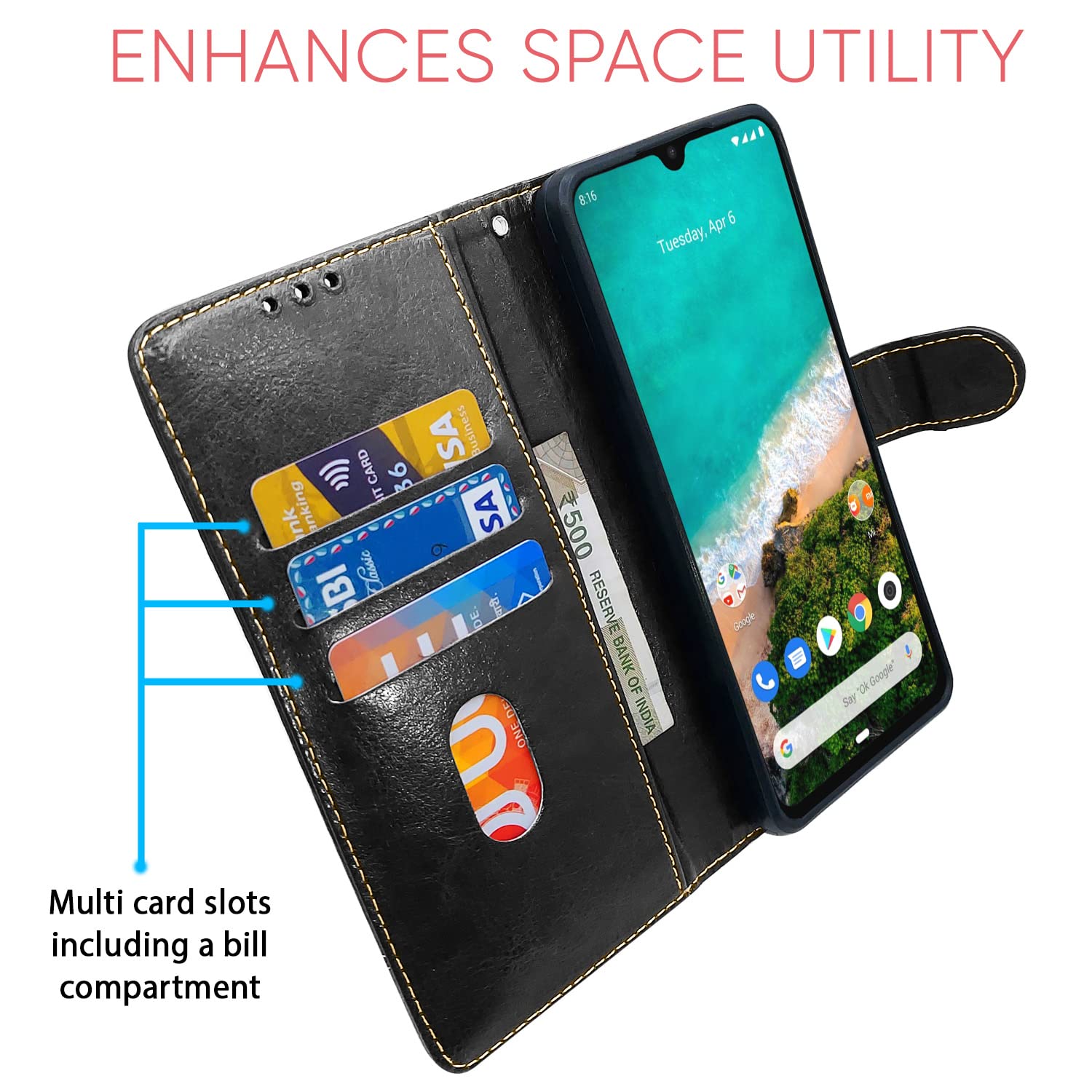 Black & brown Magnetic flip cover for Mi A3 – Pikkme – photo 3