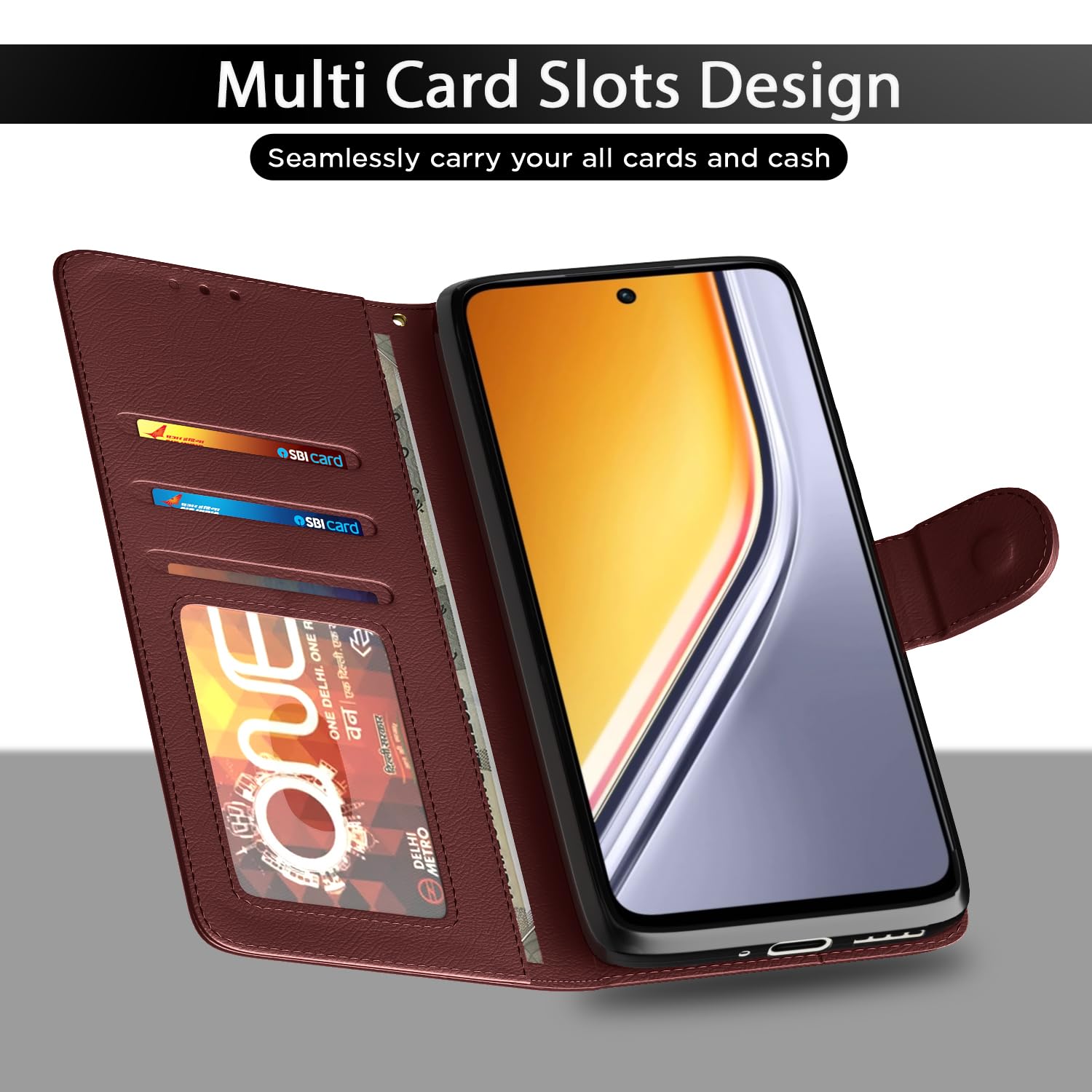 Realme Narzo 80x/P3x/14X 5G mobile flip cover in brown by Pikkme – photo 5
