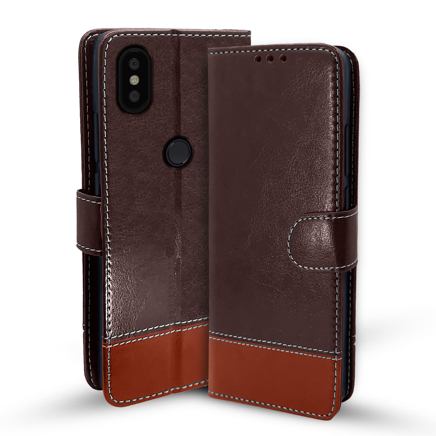 Pikkme coffee & brown Magnetic flip case for Mi A2