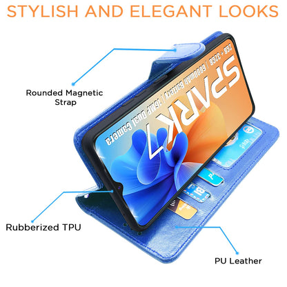 Pikkme Tecno Spark 7 / 7T Vintage Flip Cover| Blue