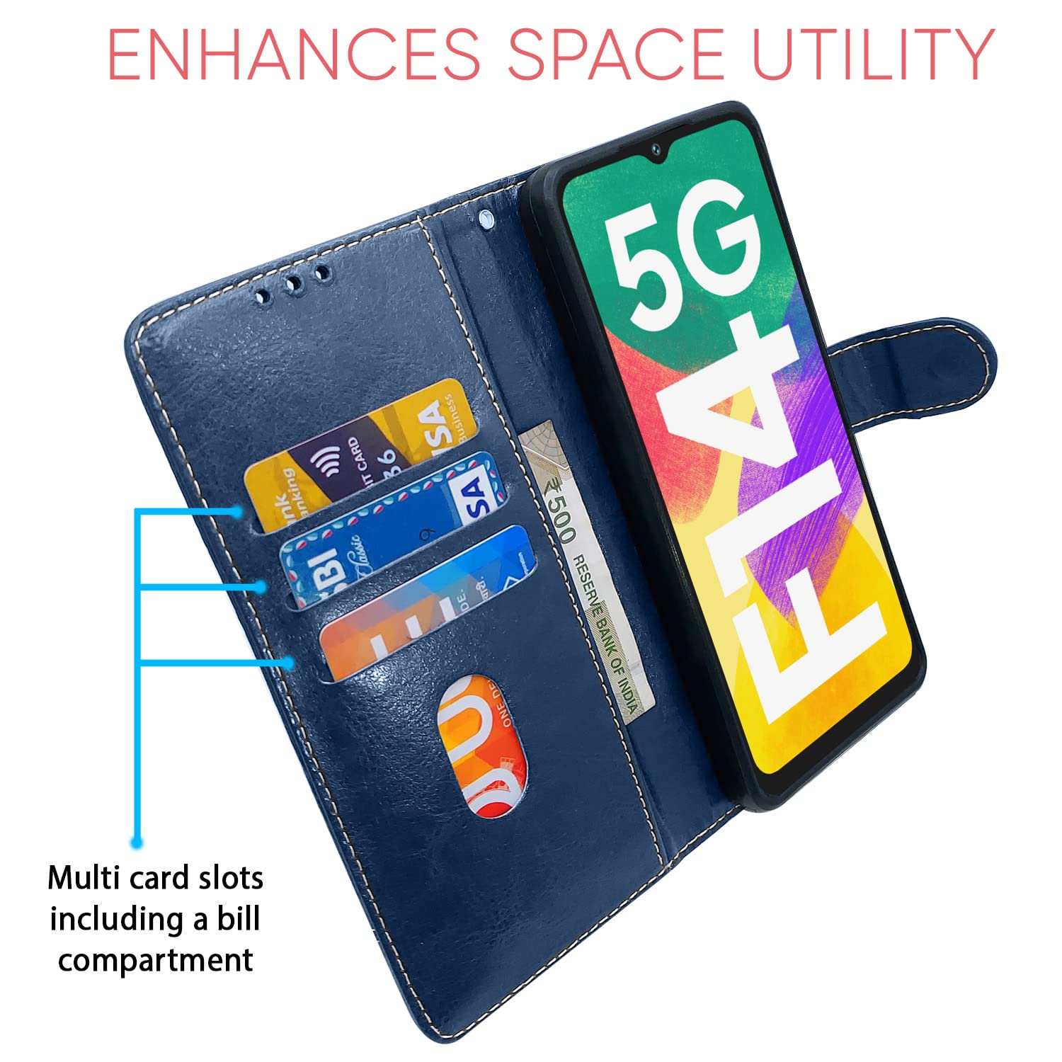 Pikkme Samsung F14 5G Magnetic blue & brown wallet flip cover – photo 3