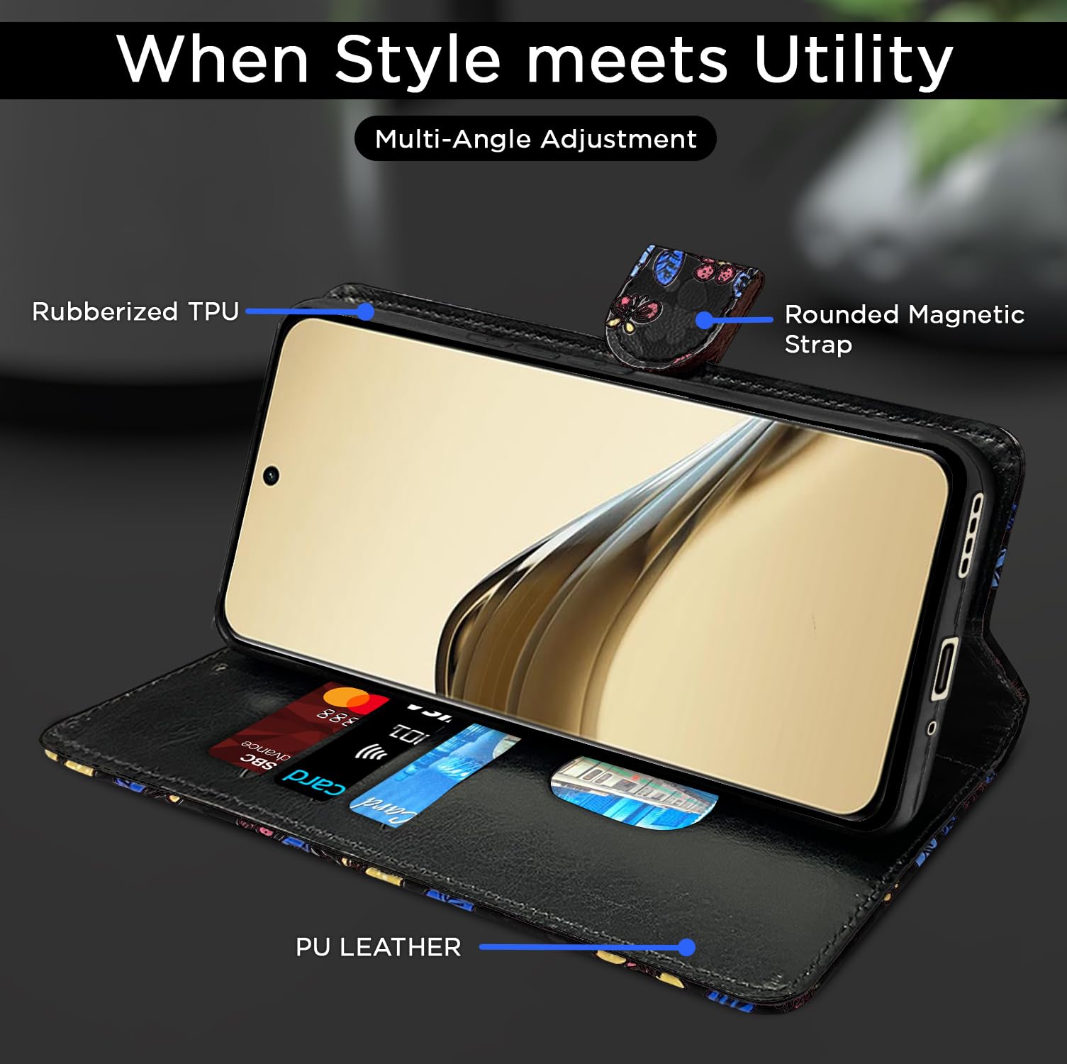 Pikkme Realme 13 Pro/13 Pro Plus 5G black flower wallet flip cover – photo 5