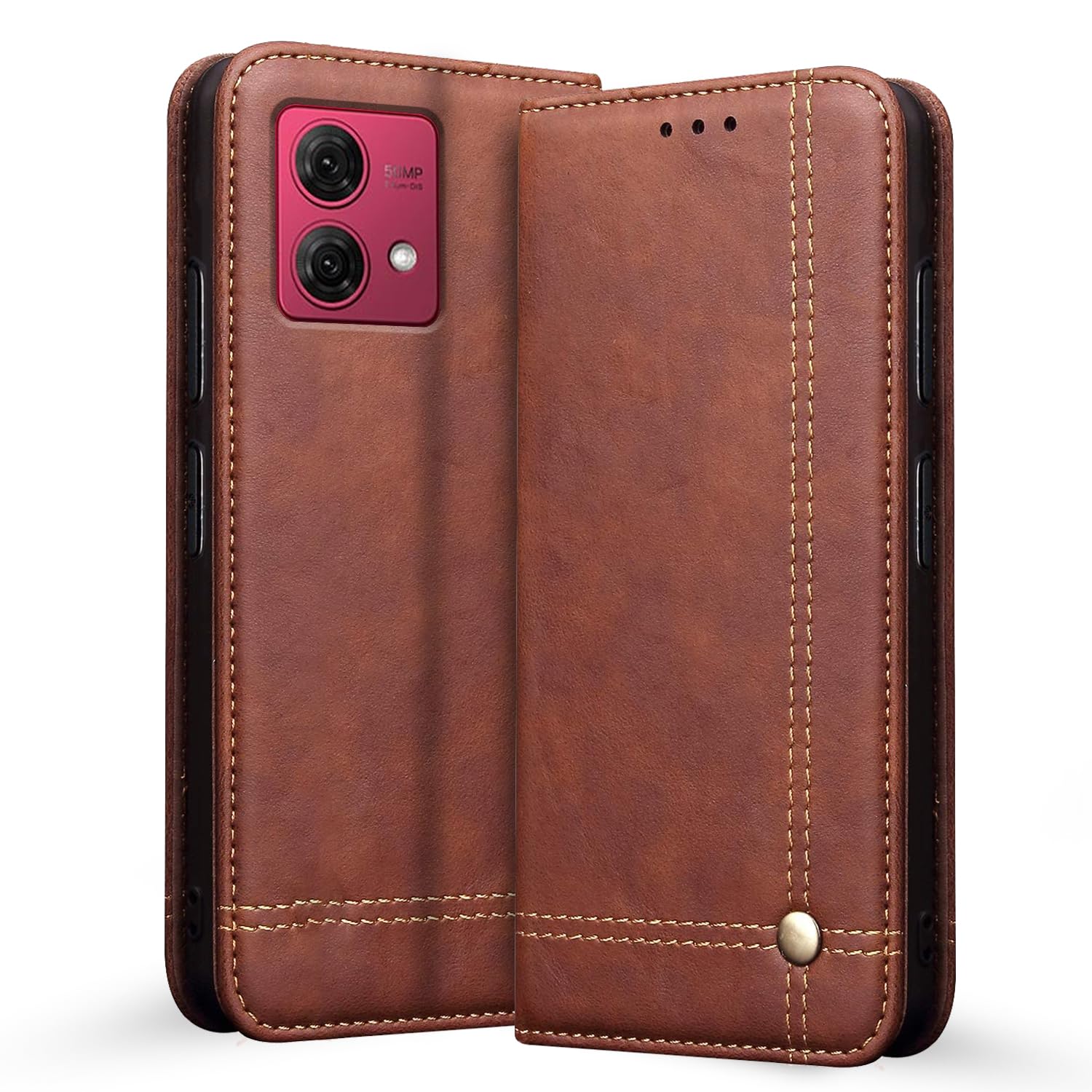 Moto G84 5G Magnetic wallet flip cover in brown by Pikkme