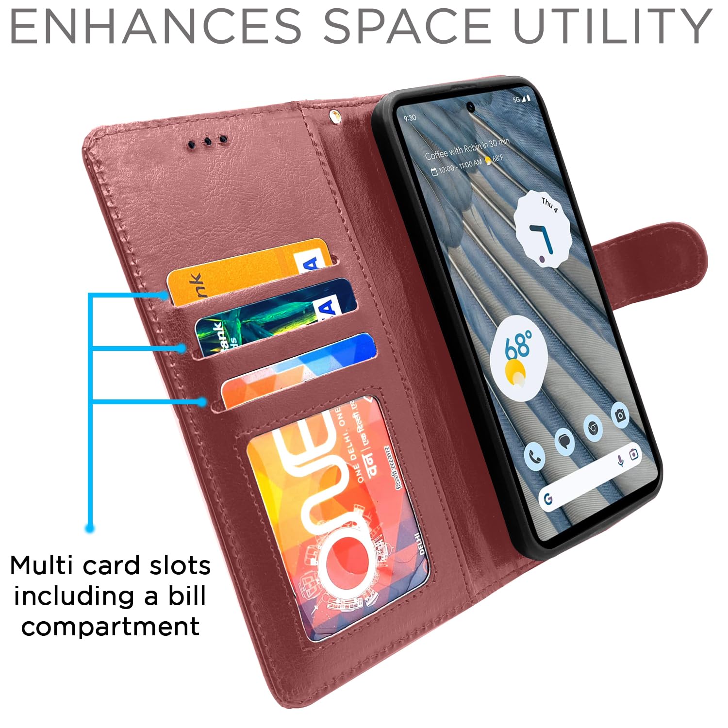 Google Pixel 7A wallet flip cover in brown by Pikkme – photo 5