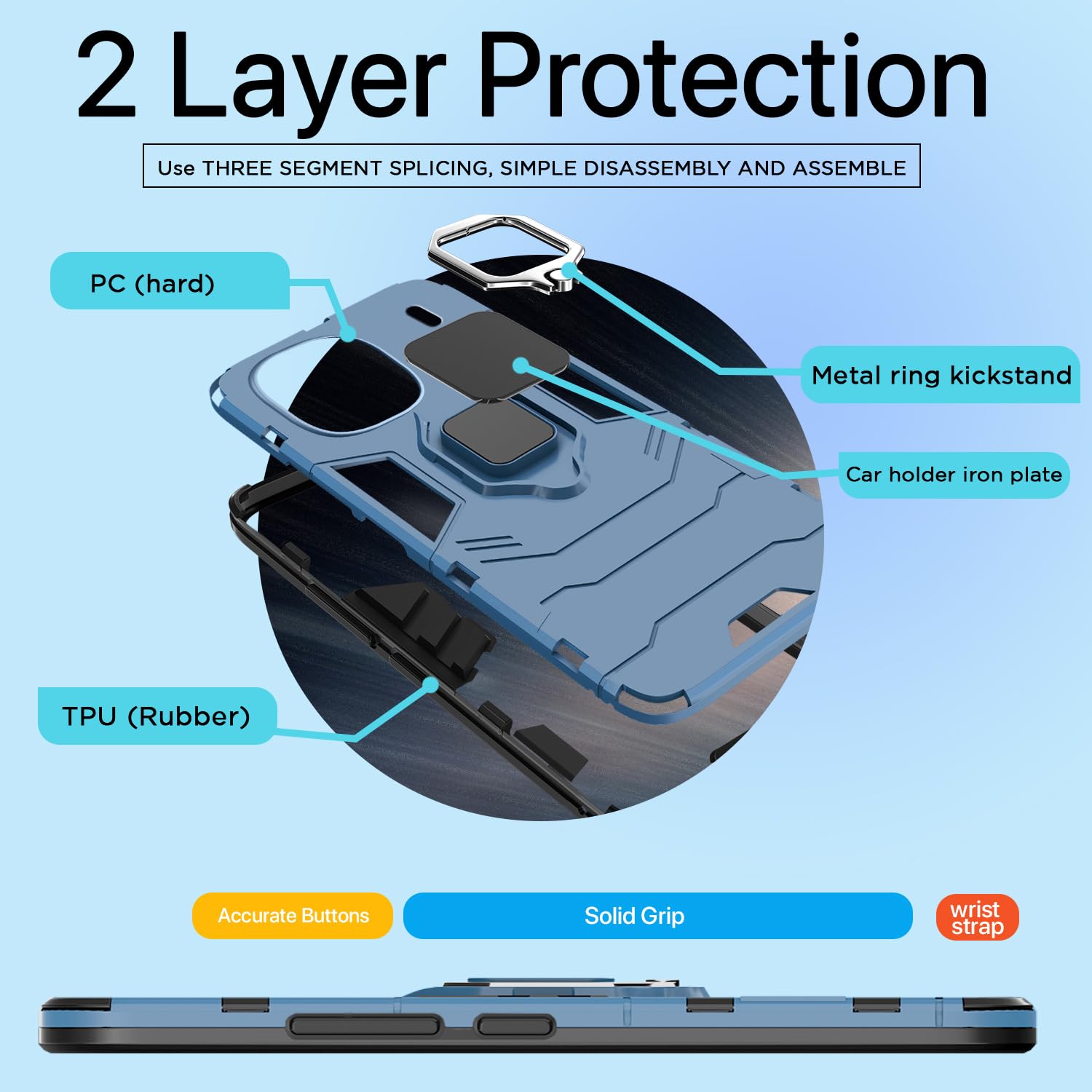 Pikkme iQOO 12 5G D5 Tough Armor Back Cover | Blue