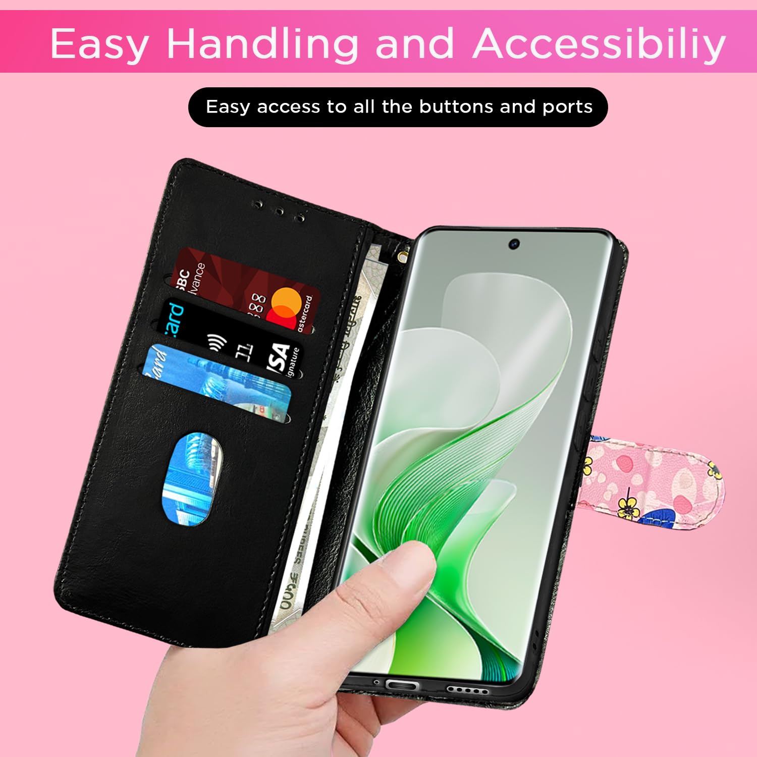 Pink flower mobile flip cover for Vivo V40e/iQOO Z9s 5G – Pikkme – photo 7