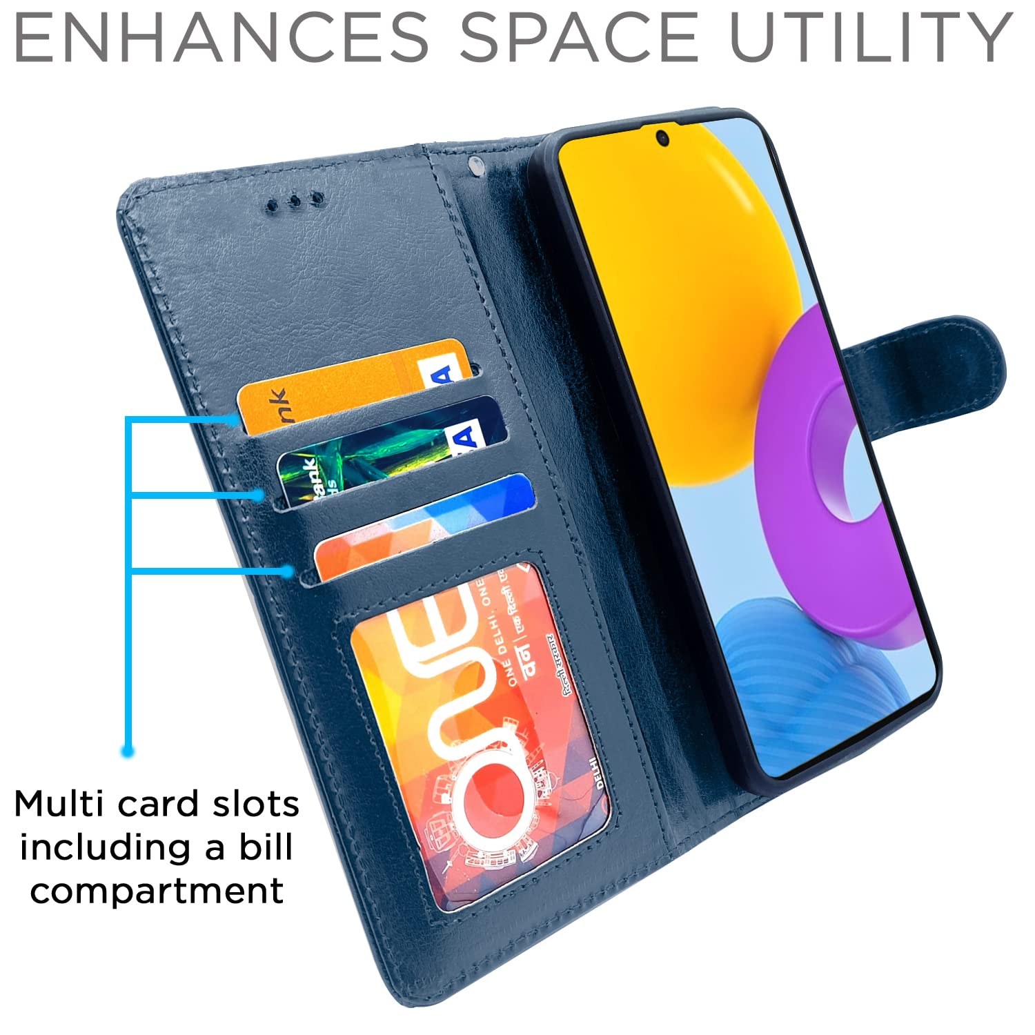 Blue Magnetic wallet flip cover for Samsung M52 5G – Pikkme – photo 3