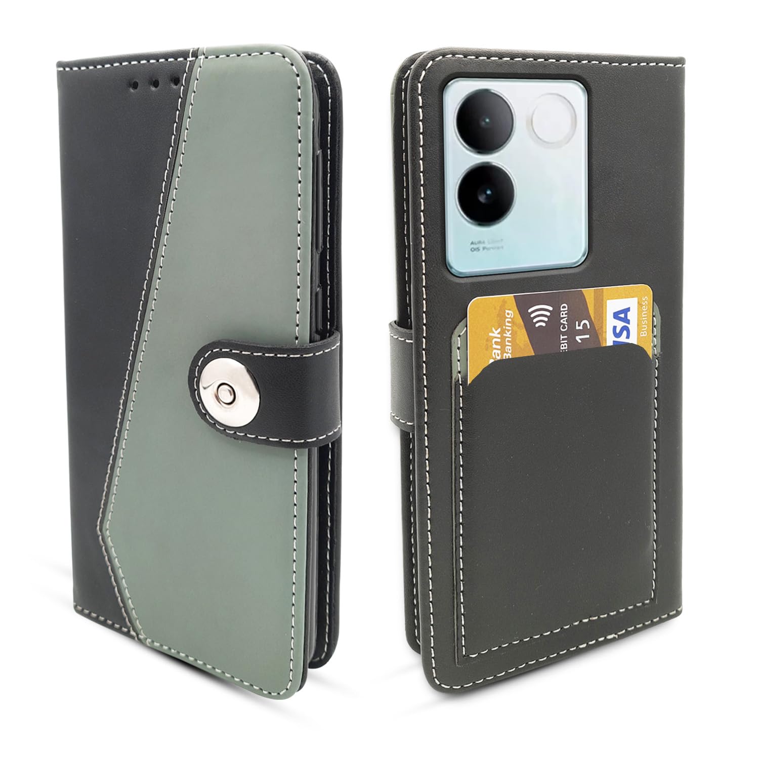Vivo T2 Pro 5G Magnetic wallet flip cover in grey by Pikkme