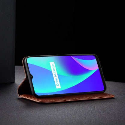 Pikkme Realme C12 Premium Leather Magnet Flip Cover (Brown)