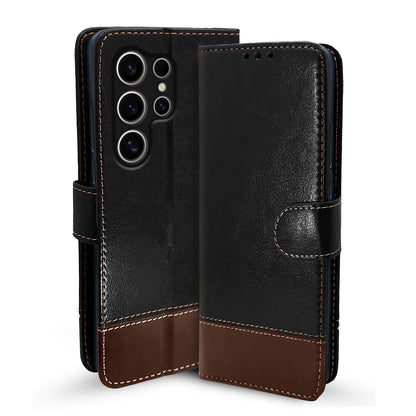 Samsung S24 Ultra 5G Magnetic flip case in black & brown by Pikkme