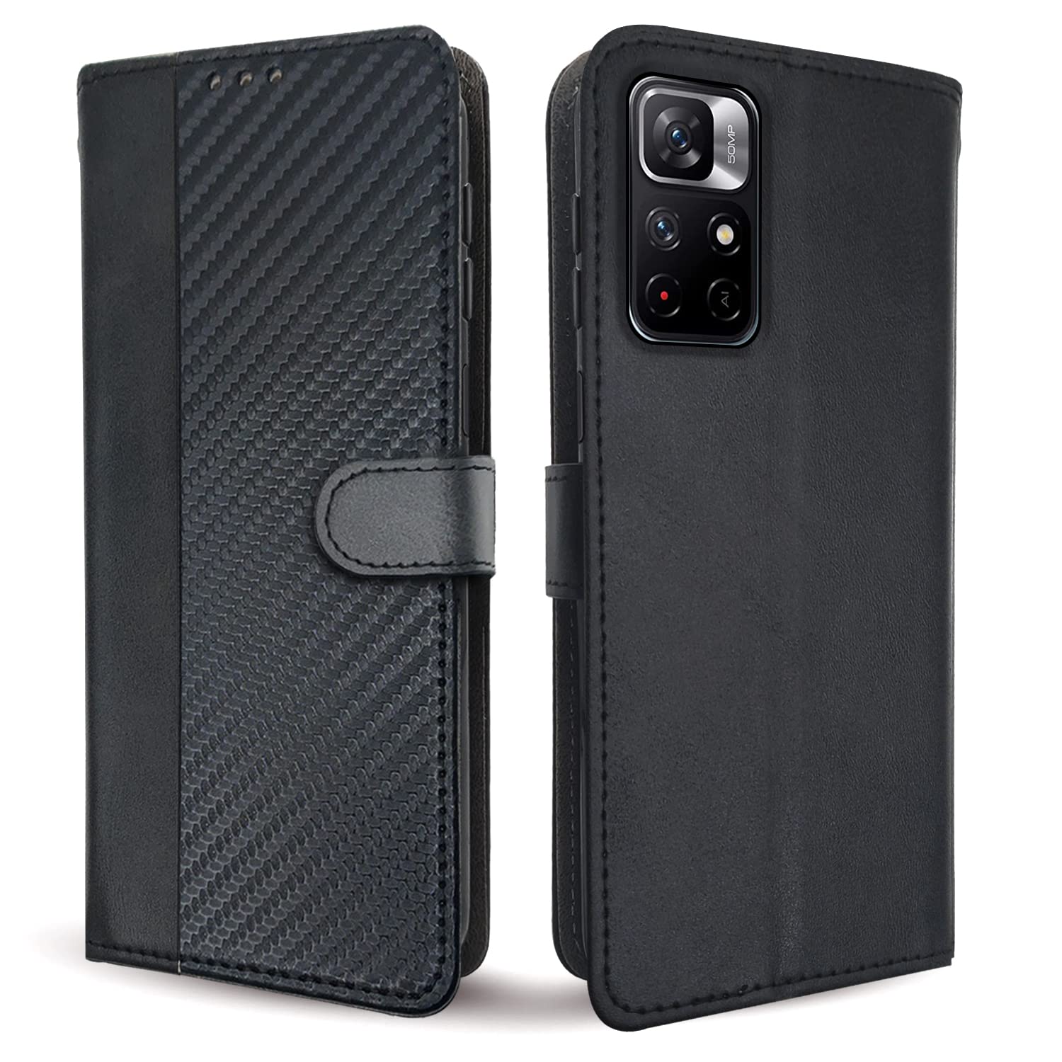 Redmi Note 11T/Poco M4 Pro 5G Wallet flip case in black by Pikkme