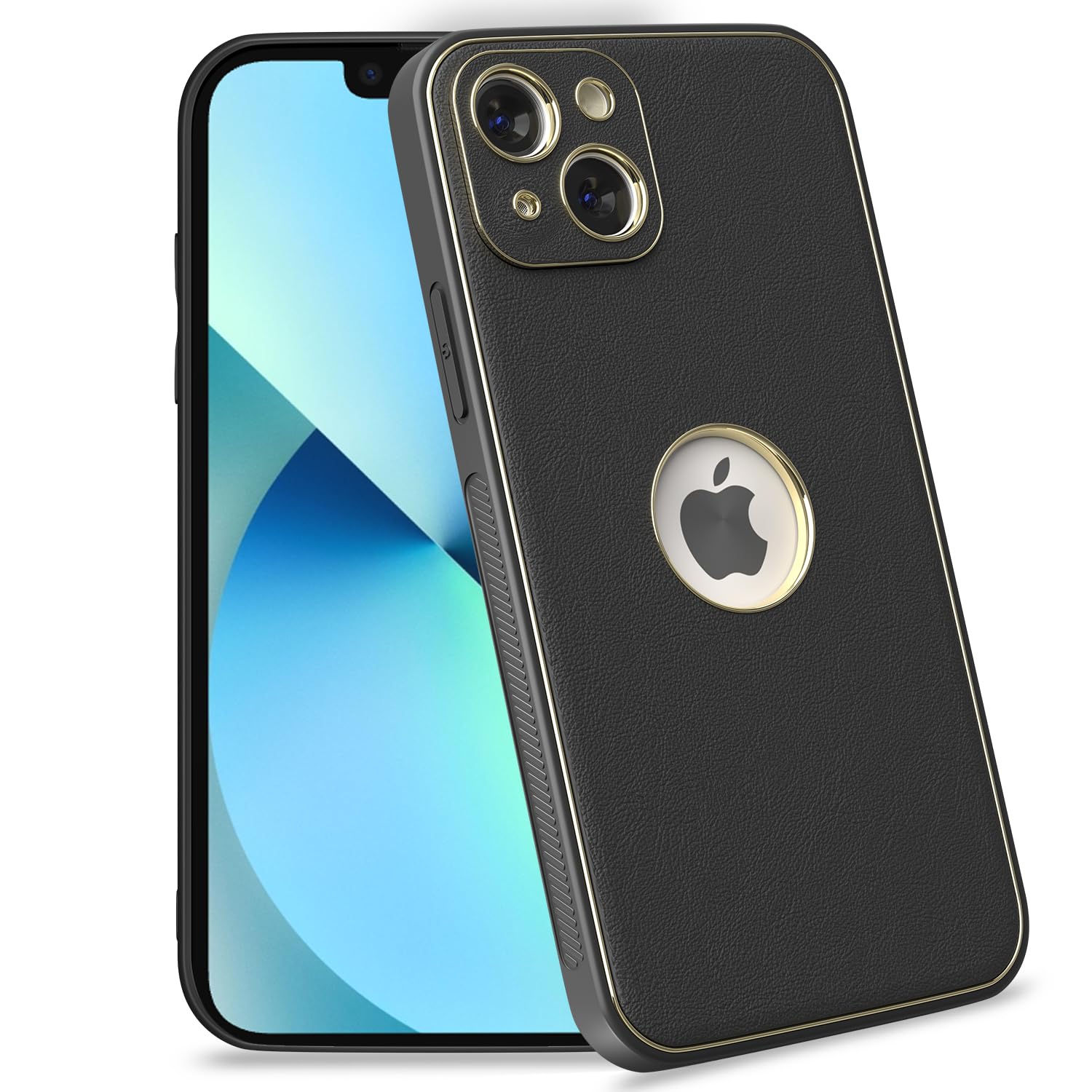 Pikkme iPhone 13 Gold Electroplated Premium Leather Chrome Back Cover (Black)