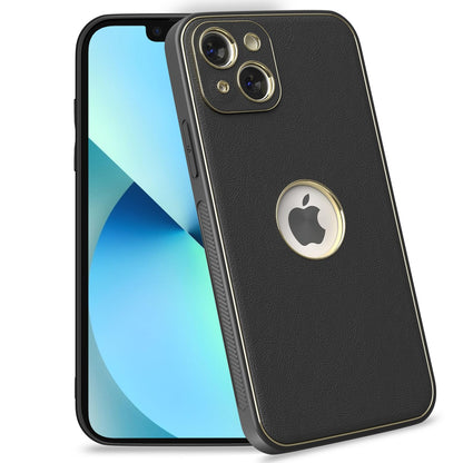 Pikkme iPhone 13 Gold Electroplated Premium Leather Chrome Back Cover (Black)