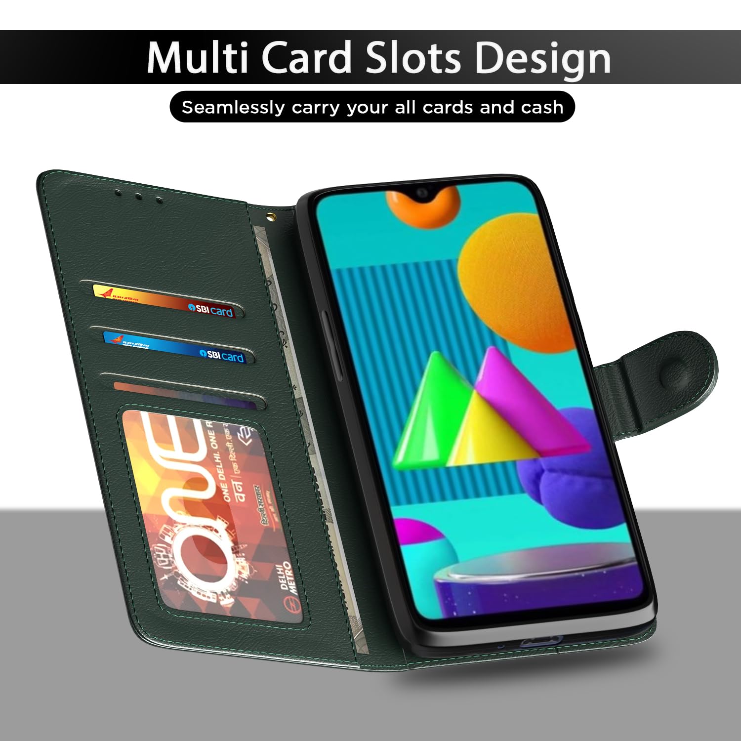 Samsung M01 Wallet flip cover in green by Pikkme – photo 5