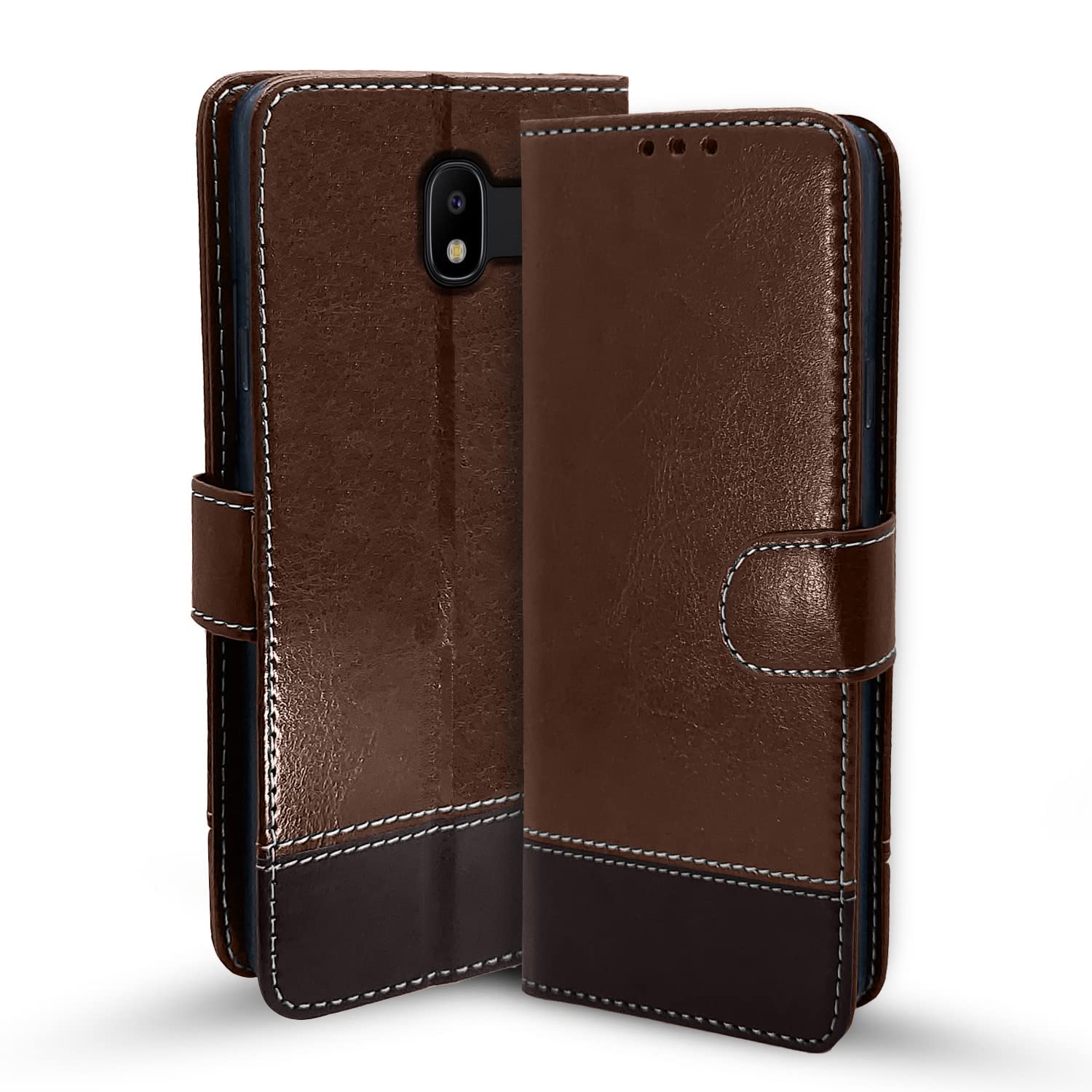 Samsung J2 Core wallet flip cover in brown & coffee by Pikkme