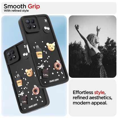 Pikkme Realme Narzo 50 4G / Realme 8i 4G Cute Fun Cartoon 3D Bear Coffee Back Cover (Black)