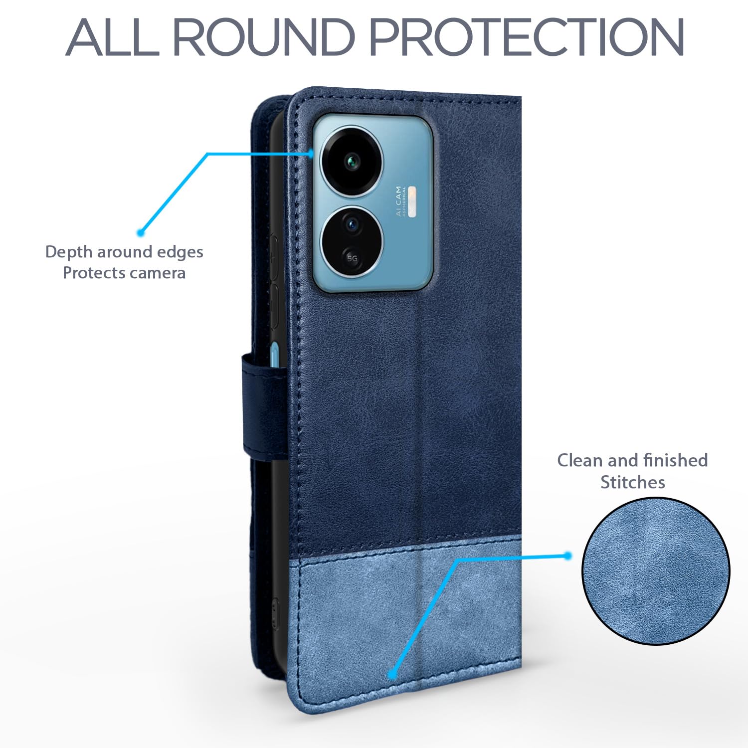 Pikkme navy & light blue Magnetic flip cover for iQOO Z6 Lite 5G – photo 3