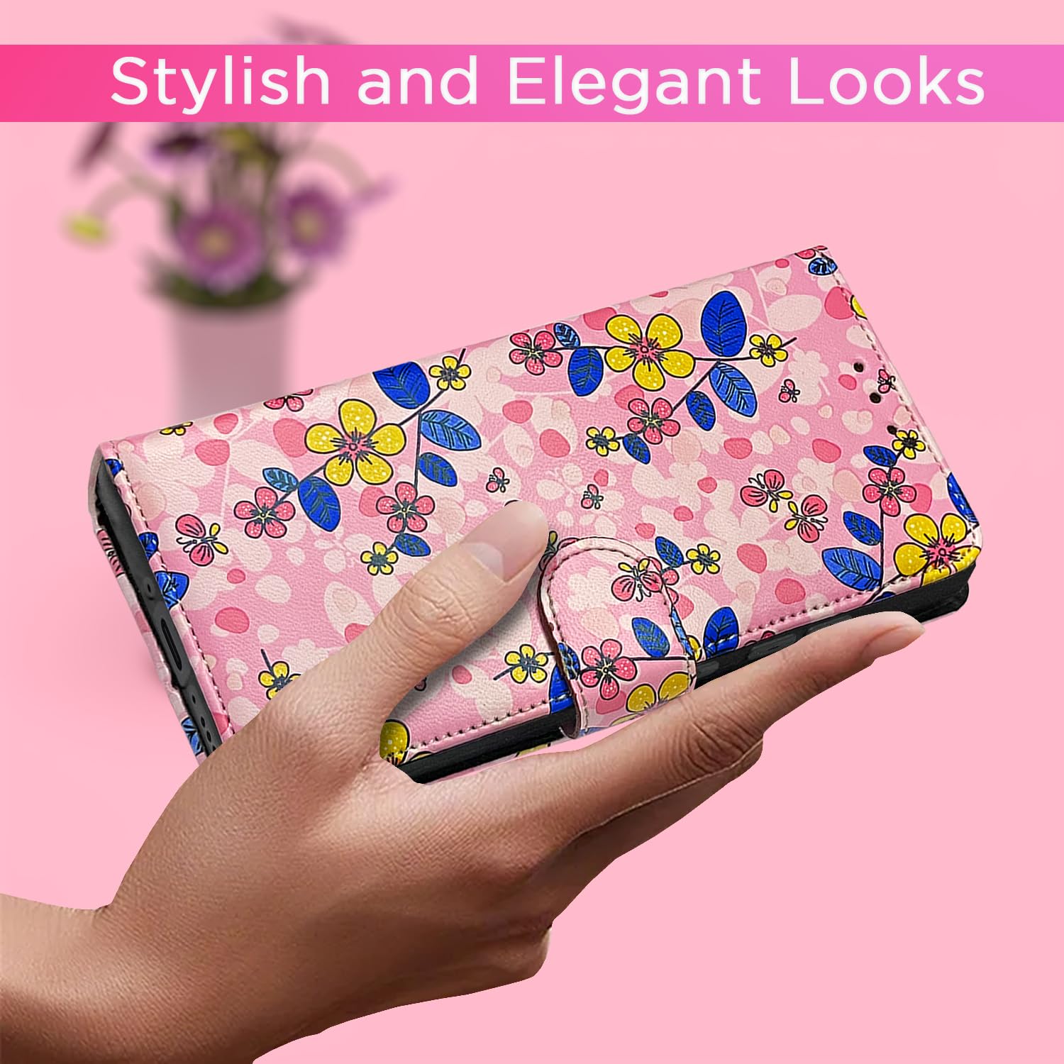 Pink flower wallet flip cover for POCO X7 Pro 5G – Pikkme – photo 3