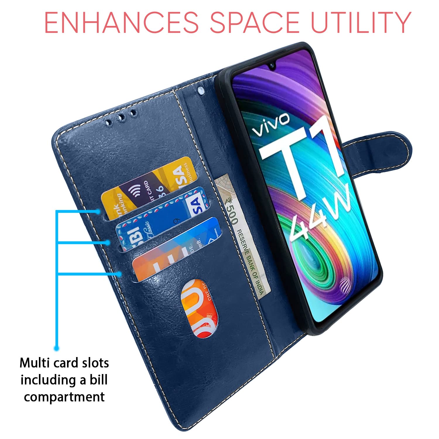 iQOO Z6 44W/Vivo T1 44W Magnetic mobile flip cover in blue & brown by Pikkme – photo 3