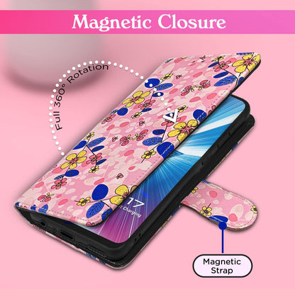 Pikkme Vivo Y12/Y15/Y17/U10 Wallet pink flower wallet flip cover – photo 3