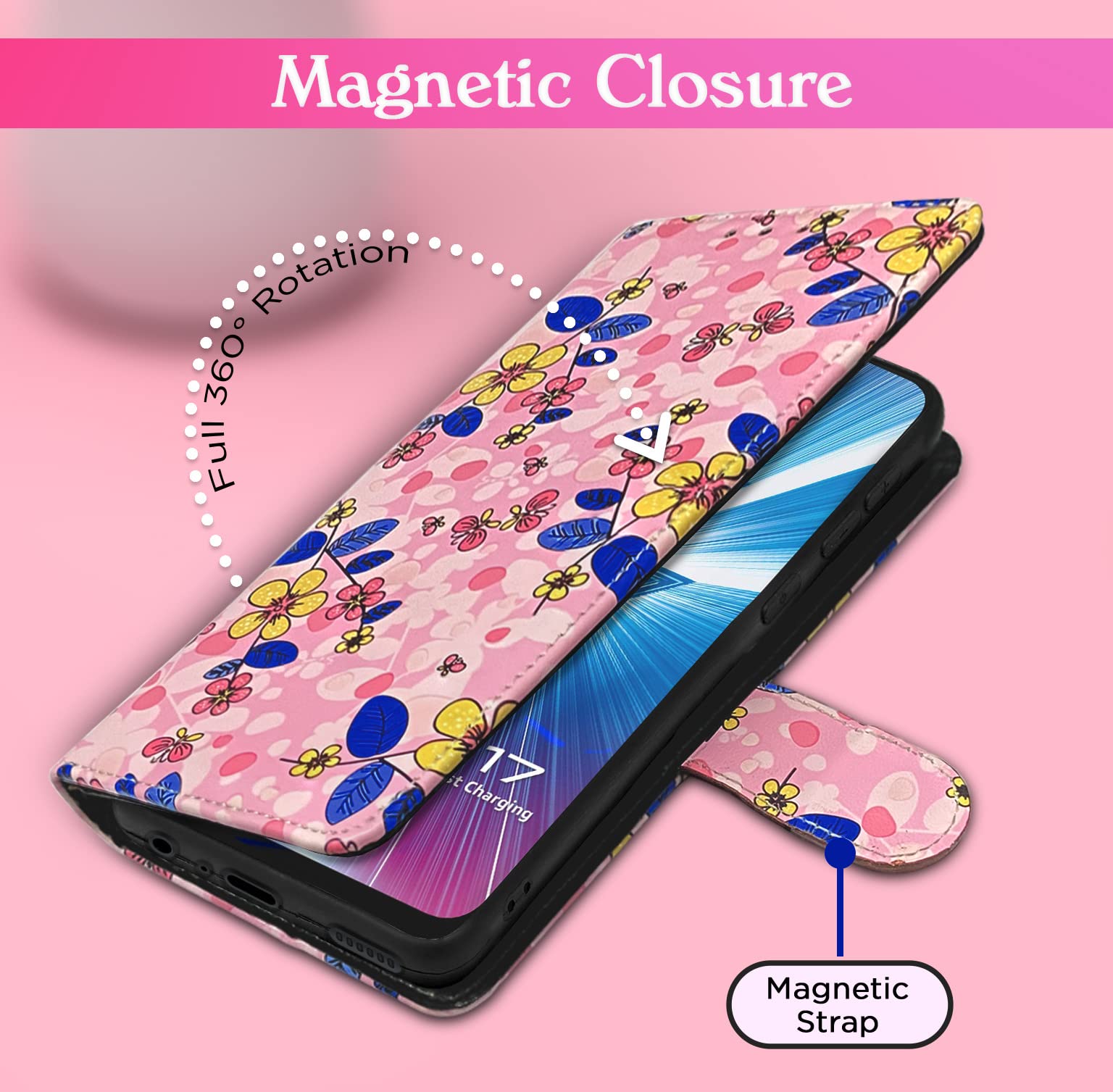 Pikkme Vivo Y12/Y15/Y17/U10 Wallet pink flower wallet flip cover – photo 3