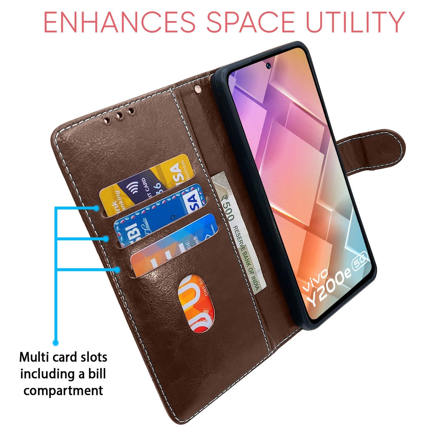 Pikkme Vivo Y200e 5G Contrast Flip Cover (Brown)