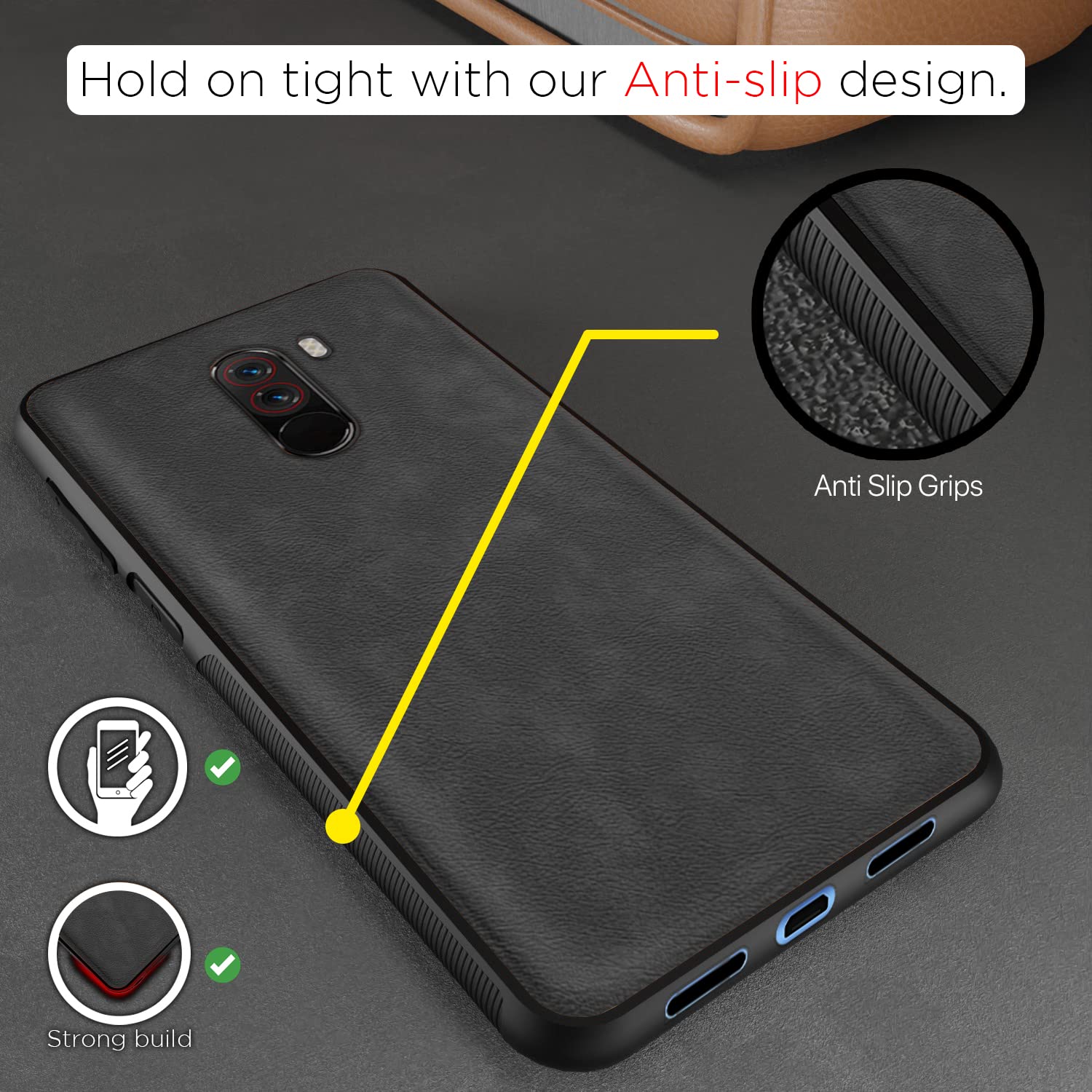Poco F1 Leather back cover in grey by Pikkme – photo 2