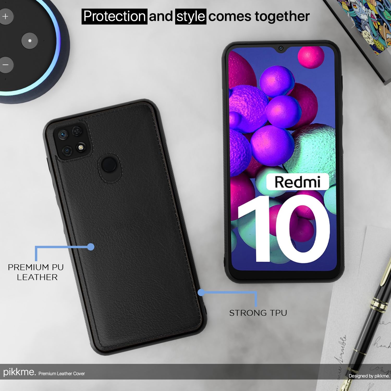 Redmi 10/10 Power Leather phone cover in black by Pikkme – photo 5