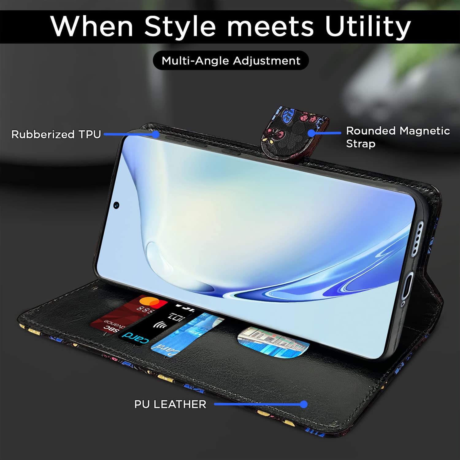 Pikkme black flower mobile flip cover for Vivo V27/V27 Pro 5G – photo 5