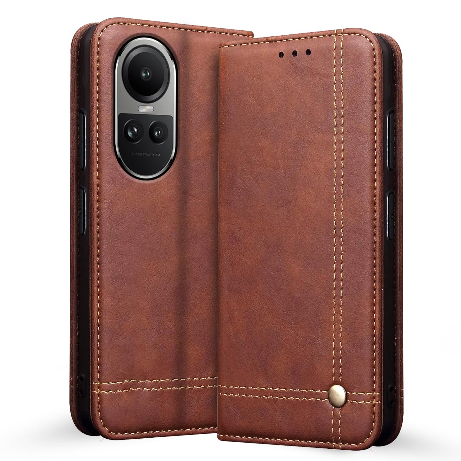Pikkme brown mobile flip cover for Oppo Reno 10 Pro 5G