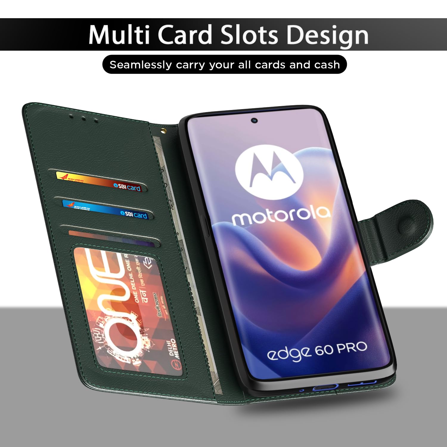 Moto Edge 60 Pro 5G Wallet flip cover in green by Pikkme – photo 5