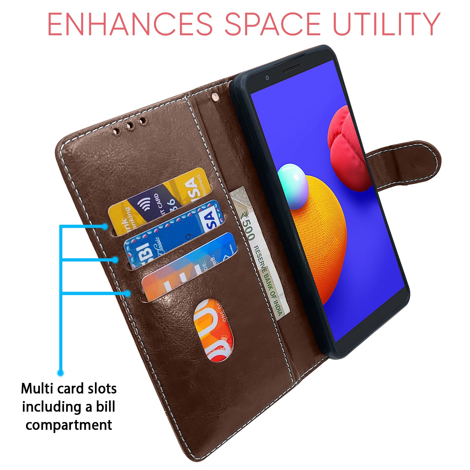 Samsung M01 Core mobile flip cover in brown & coffee by Pikkme – photo 3