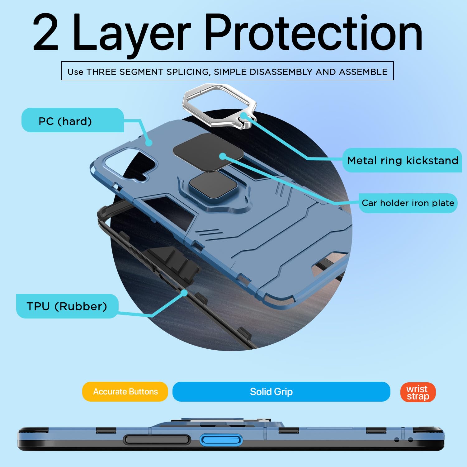 Pikkme Samsung Galaxy M12 / F12 / A12 D5 Tough Armor Back Cover | Blue