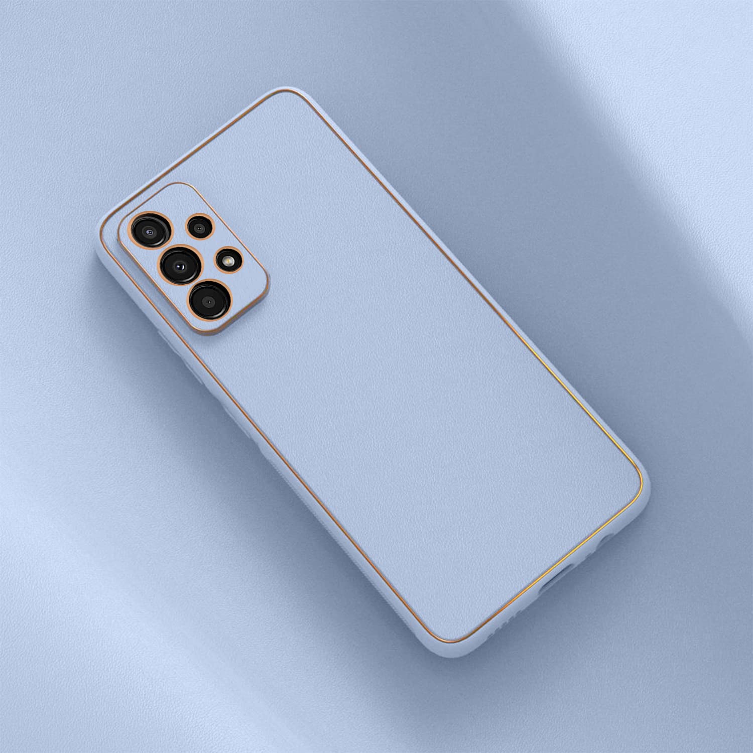 Pikkme Samsung Galaxy A33 5G Gold Electroplated Leather Chrome Back Case (Light Blue)