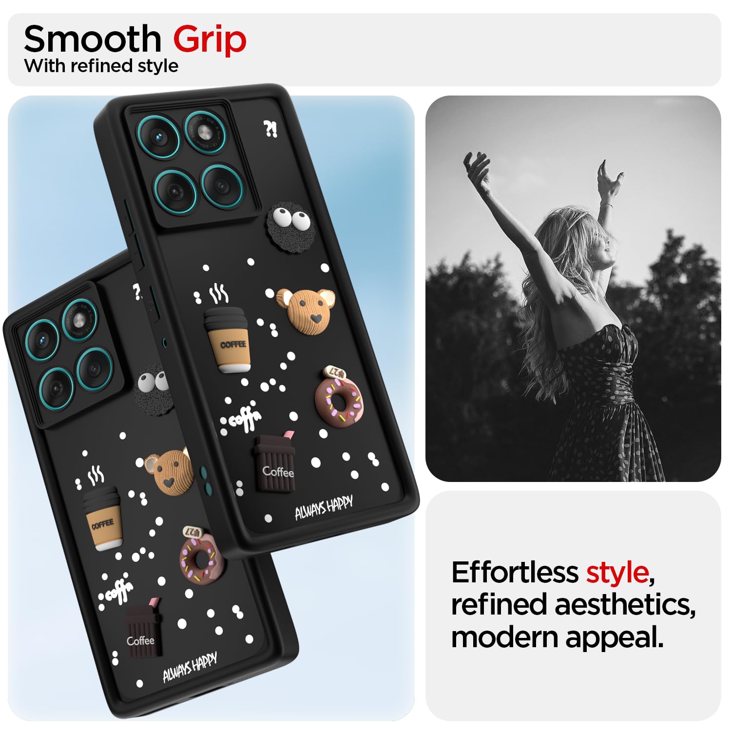 Pikkme Motorola Moto Edge 60 Fusion 5G Cute Fun Cartoon 3D Bear Coffee Back Cover (Black)