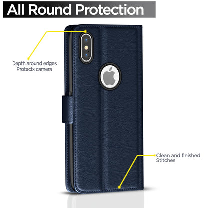 iPhone X/XS wallet flip cover in blue by Pikkme – photo 4