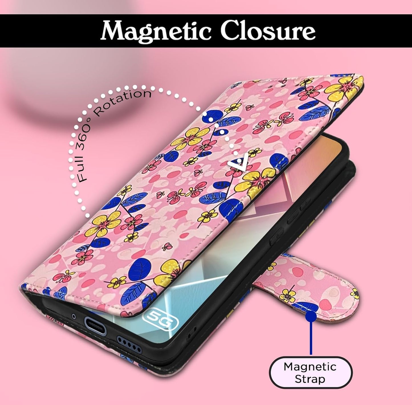 Pikkme Vivo Y200e 5G Flower Flip Cover (Pink)