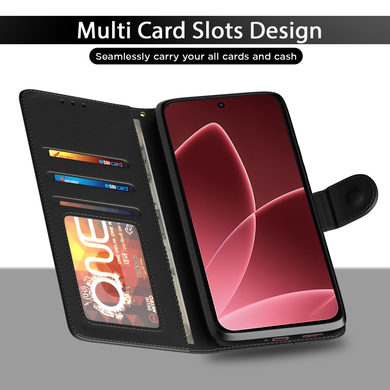 Pikkme Oppo F33 Pro 5G Wallet black mobile flip cover – photo 5
