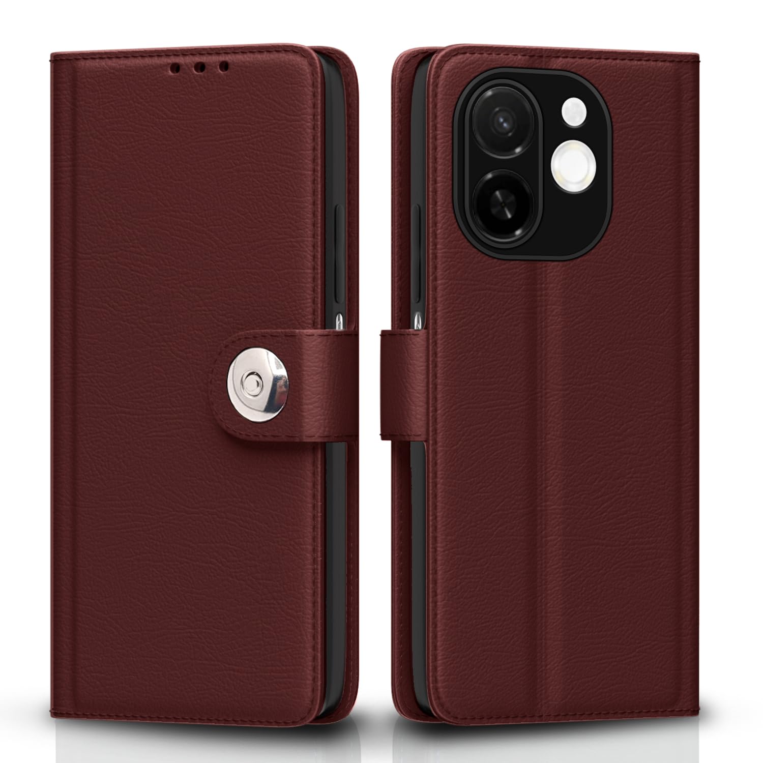 Pikkme Tecno Spark 30C 5G Button brown mobile flip cover